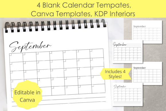4 Blank Calendar Templates, Canva, KDP: Your Design Foundation