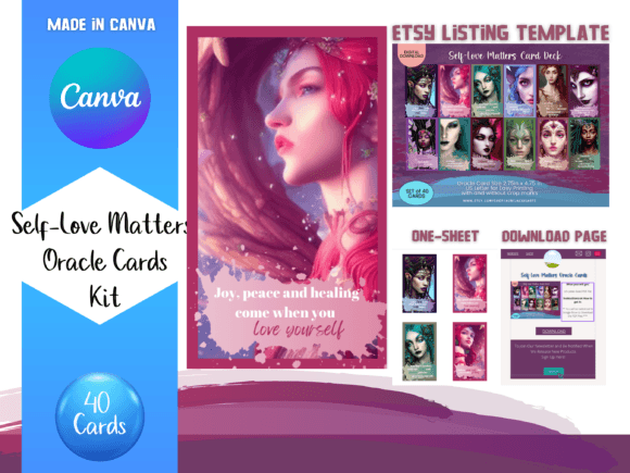 Enchanting Design with Self-Love Oracle Cards Canva Templates