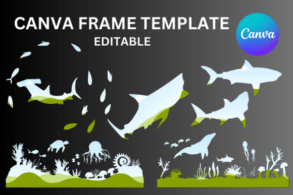 Sharks Ocean Canva Frame Templates: Instant Design Impact